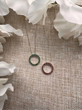 VINTAGE Classic Silver Necklaces with Purple and Green Crystal Circle Pendants